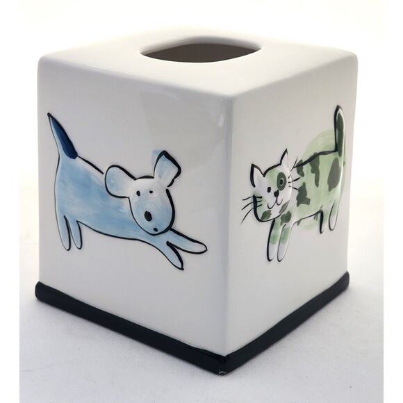 TISSUE HOLDER-JENNY FAW-Ceramic-Embossed-4 Sided Design-White-Unique-Any Room - Picture 2 of 13